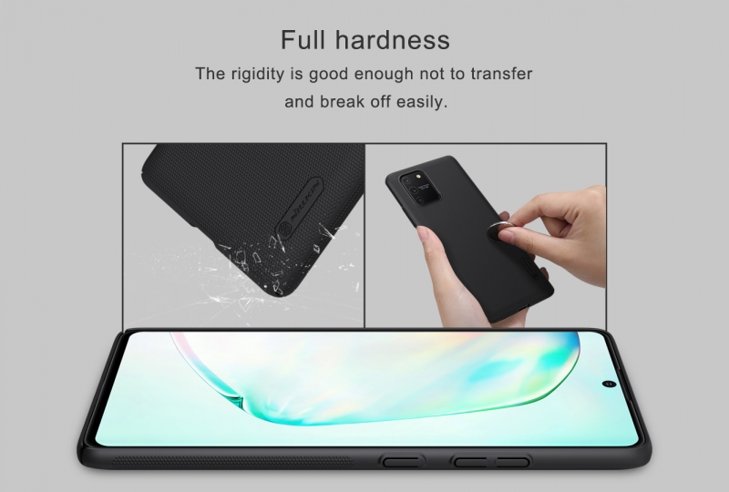 Ốp Lưng Samsung Galaxy S10 Lite Hiệu Nillkin Dạng Sần có bề mặt được sử dụng vật liệu PC không ảnh hưởng môi trường, có tính năng chống mài mòn, chống trượt, chống bụi, chống vân tay và dễ dàng vệ sinh